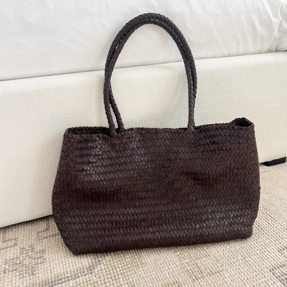 Madewell Chocolate Brown Handwoven Leather Tote Bag